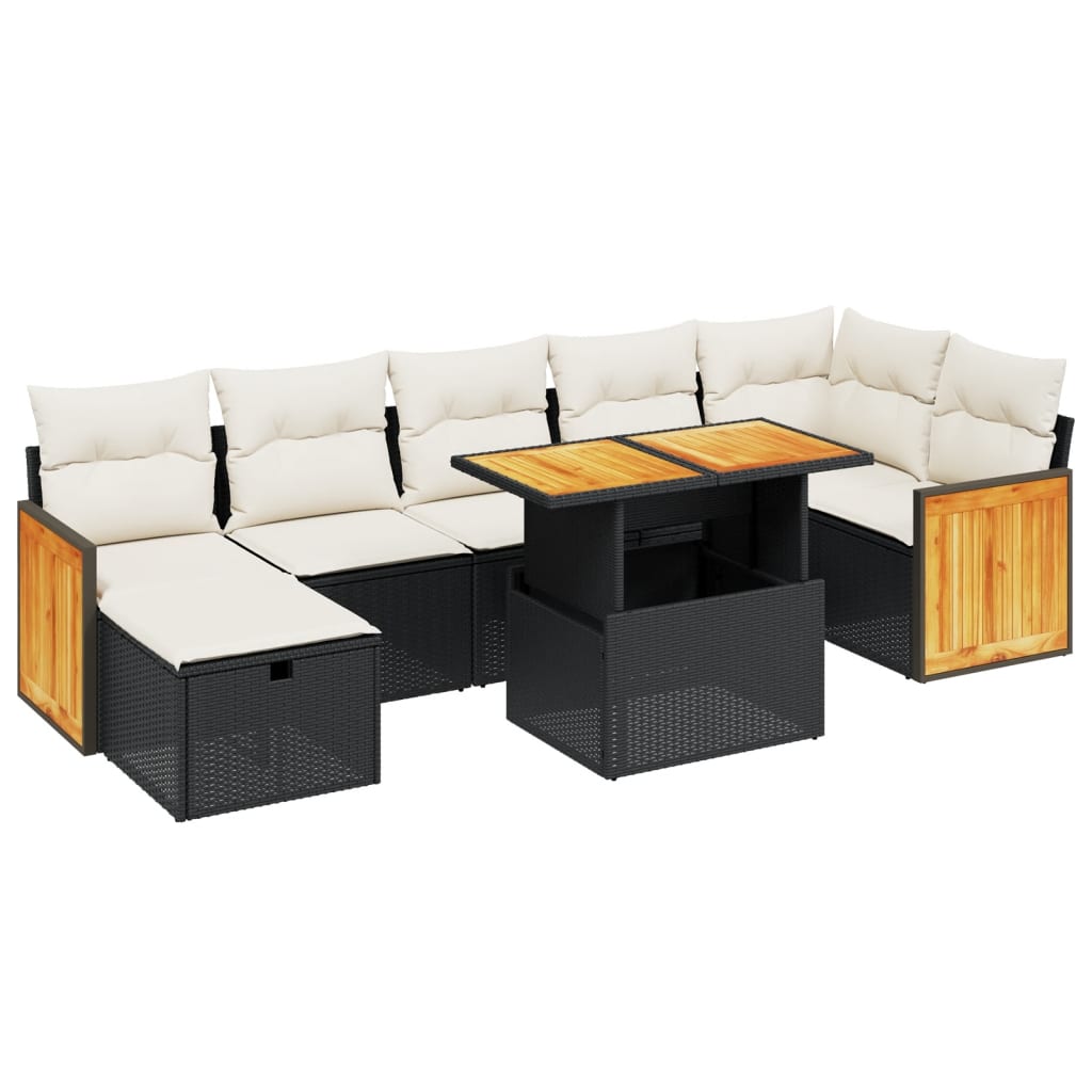 Set Divani da Giardino con Cuscini 8 pz Nero in Polyrattan - homemem39