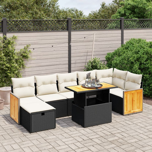Set Divani da Giardino con Cuscini 8 pz Nero in Polyrattan - homemem39
