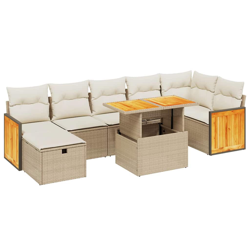 Set Divano da Giardino 8 pz con Cuscini Beige in Polyrattan - homemem39