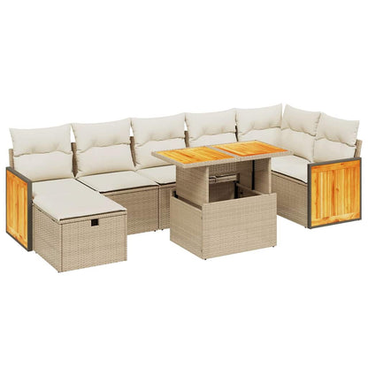 Set Divano da Giardino 8 pz con Cuscini Beige in Polyrattan - homemem39
