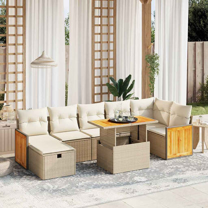 Set Divano da Giardino 8 pz con Cuscini Beige in Polyrattan - homemem39