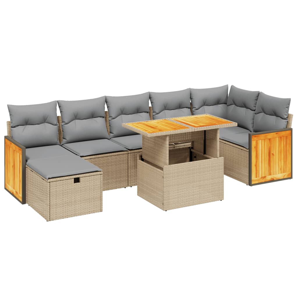Set Divano da Giardino 8 pz con Cuscini Beige in Polyrattan - homemem39