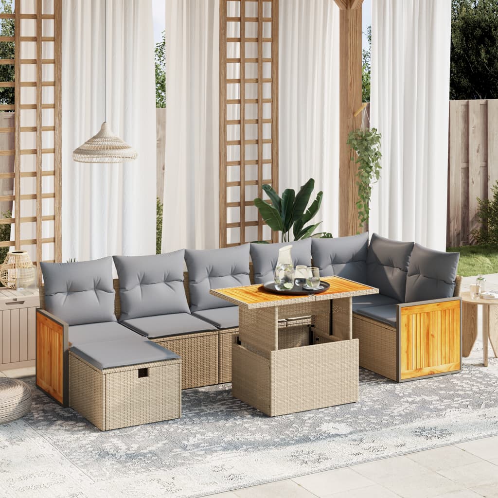 Set Divano da Giardino 8 pz con Cuscini Beige in Polyrattan - homemem39