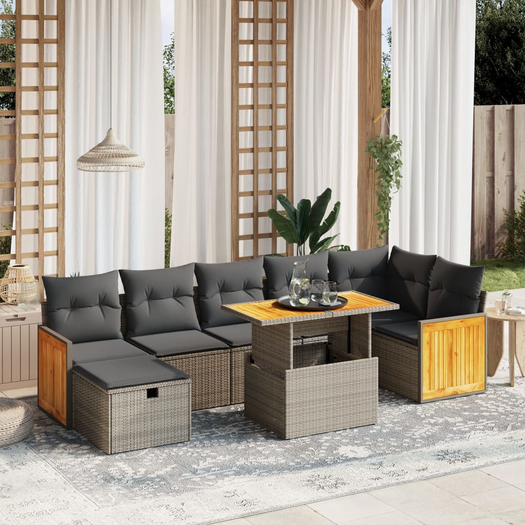 Set Divano da Giardino 8 pz con Cuscini Grigio in Polyrattan | homemem39