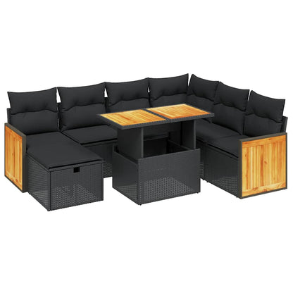 Set Divani da Giardino con Cuscini 8 pz Nero in Polyrattan | homemem39