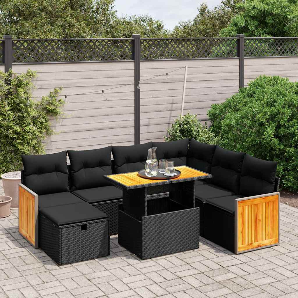 Set Divani da Giardino con Cuscini 8 pz Nero in Polyrattan | homemem39