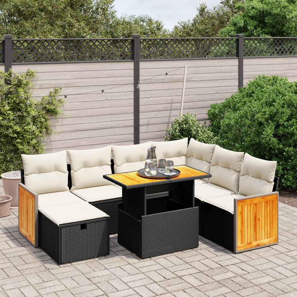 Set Divani da Giardino con Cuscini 8 pz Nero in Polyrattan - homemem39