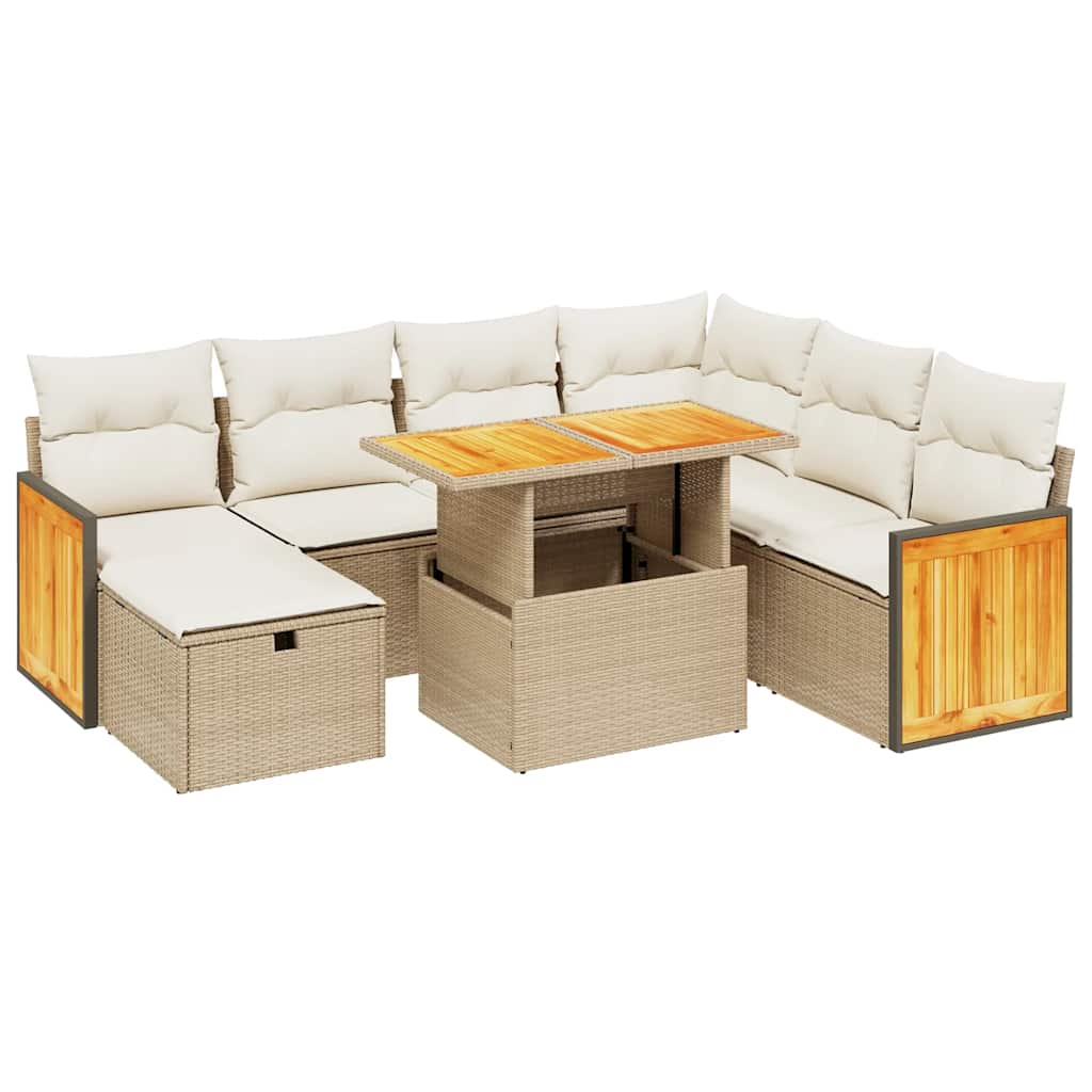 Set Divano da Giardino 8 pz con Cuscini Beige in Polyrattan - homemem39