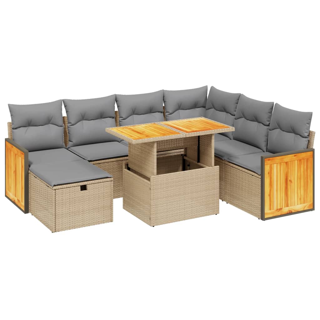 Set Divano da Giardino 8 pz con Cuscini Beige in Polyrattan - homemem39