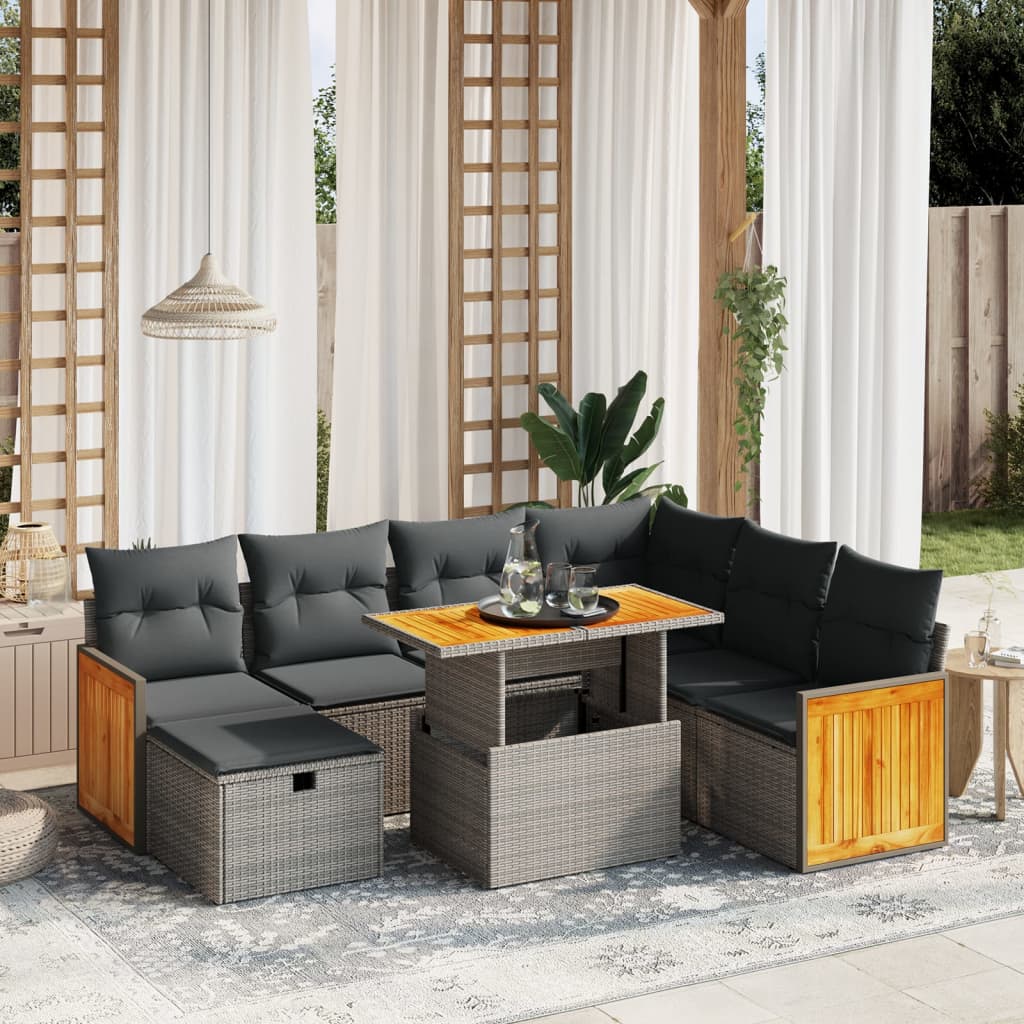 Set Divano da Giardino 8 pz con Cuscini Grigio in Polyrattan | homemem39