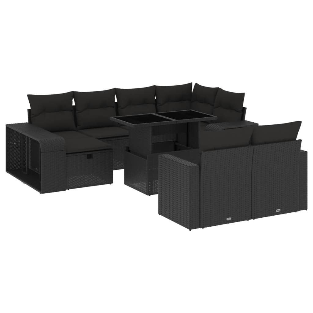 Set Divani da Giardino 11 pz con Cuscini in Polyrattan Nero | homemem39