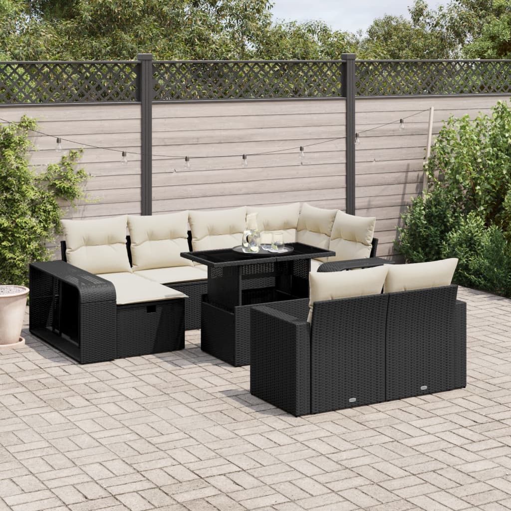 Set Divani da Giardino 11 pz con Cuscini in Polyrattan Nero - homemem39