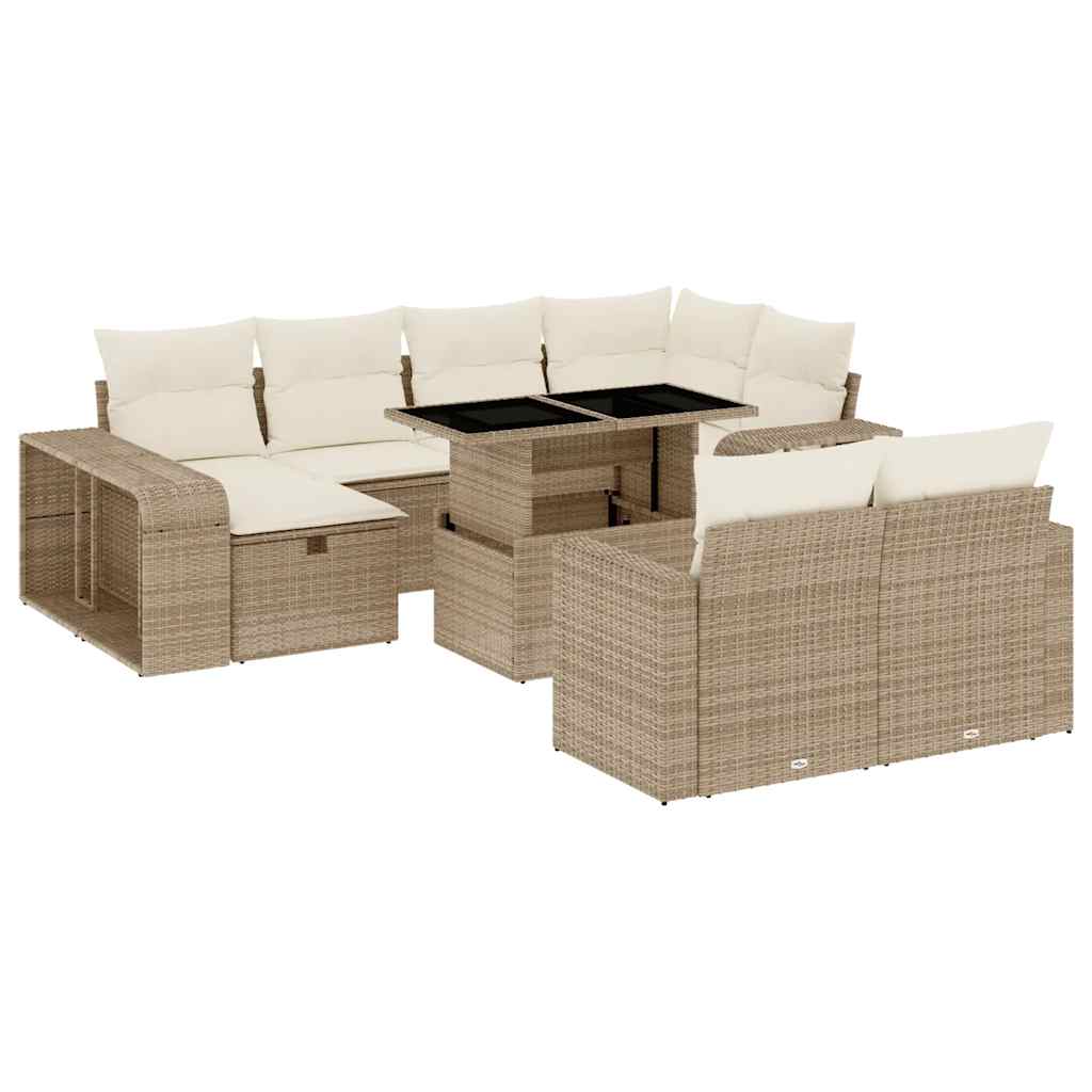 Set Divani da Giardino 11 pz con Cuscini Beige in Polyrattan - homemem39
