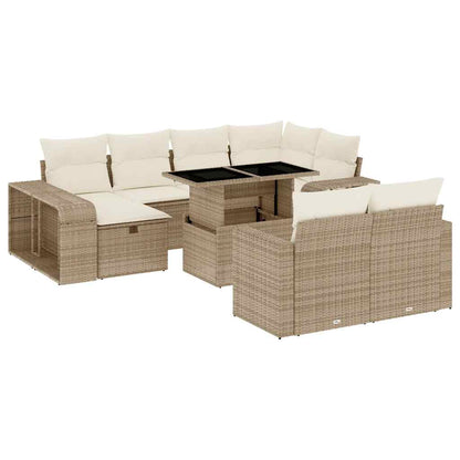 Set Divani da Giardino 11 pz con Cuscini Beige in Polyrattan - homemem39