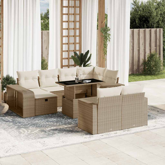 Set Divani da Giardino 11 pz con Cuscini Beige in Polyrattan - homemem39
