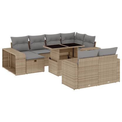 Set Divani da Giardino 11 pz con Cuscini Beige in Polyrattan - homemem39