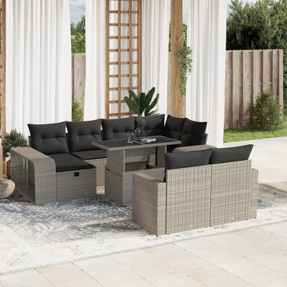 Set Divani da Giardino 11 pz con Cuscini in Polyrattan Grigio - homemem39