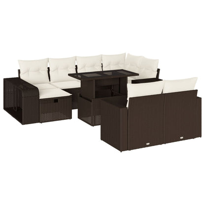 Set Divani da Giardino 11 pz con Cuscini Polyrattan Marrone - homemem39
