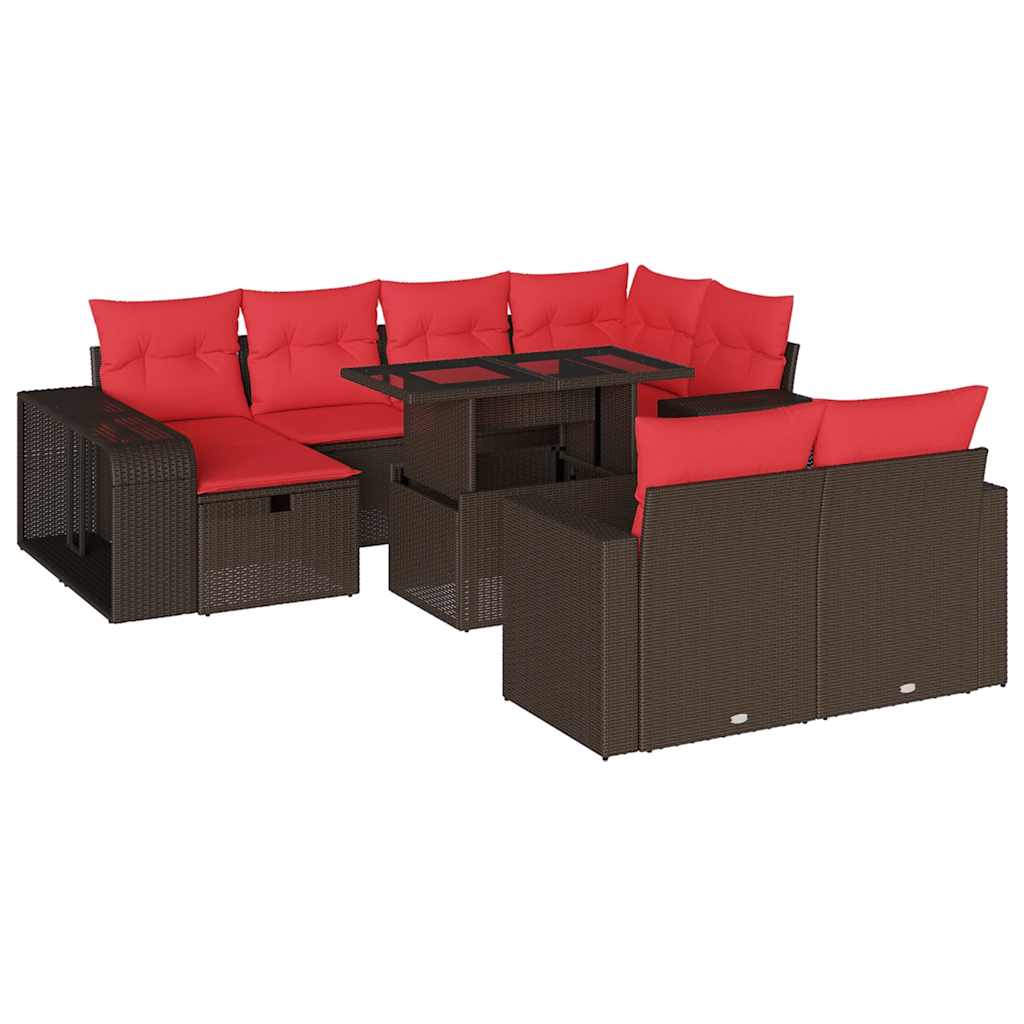 Set Divani da Giardino 11 pz con Cuscini Marrone in Polyrattan | homemem39