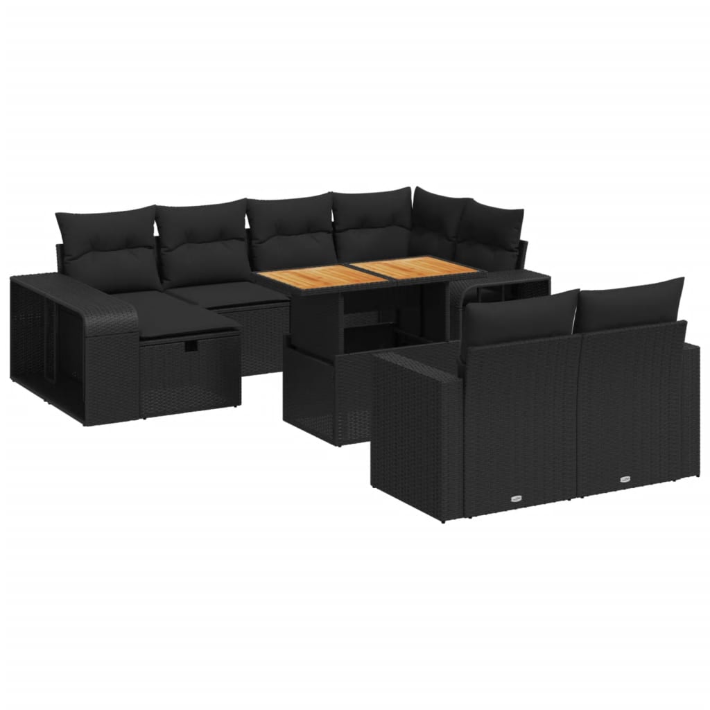 Set Divani da Giardino 11 pz con Cuscini in Polyrattan Nero | homemem39