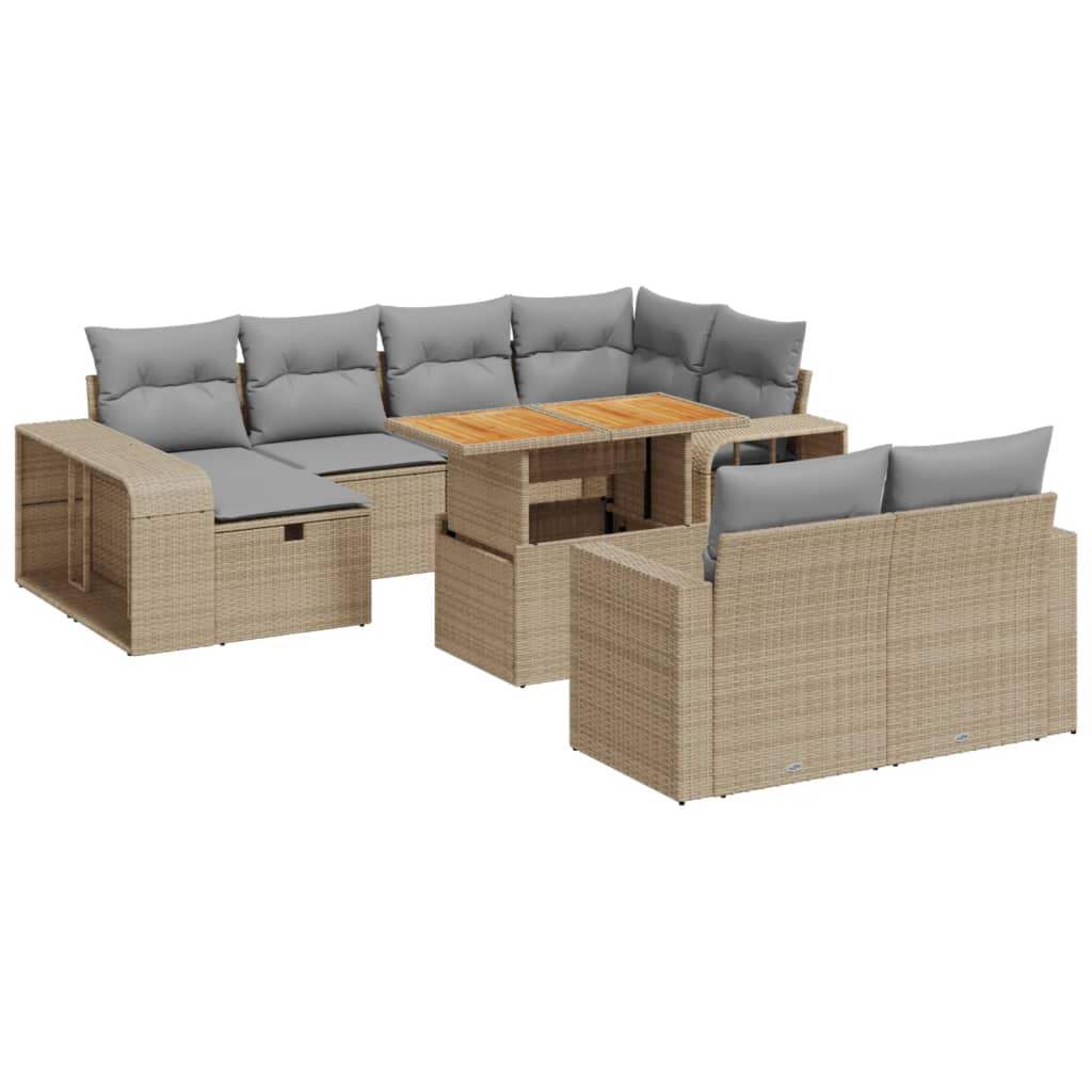 Set Divani da Giardino 11 pz con Cuscini Beige in Polyrattan - homemem39