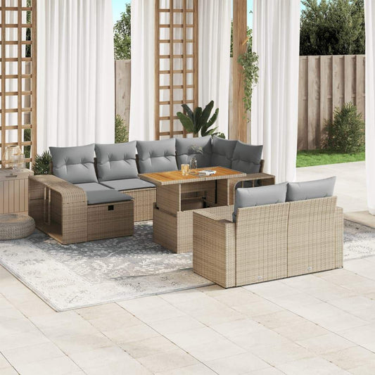 Set Divani da Giardino 11 pz con Cuscini Beige in Polyrattan - homemem39