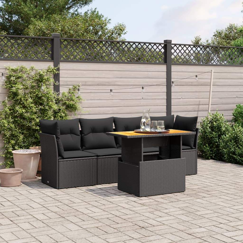 Set Divani da Giardino 5 pz con Cuscini in Polyrattan Nero - homemem39
