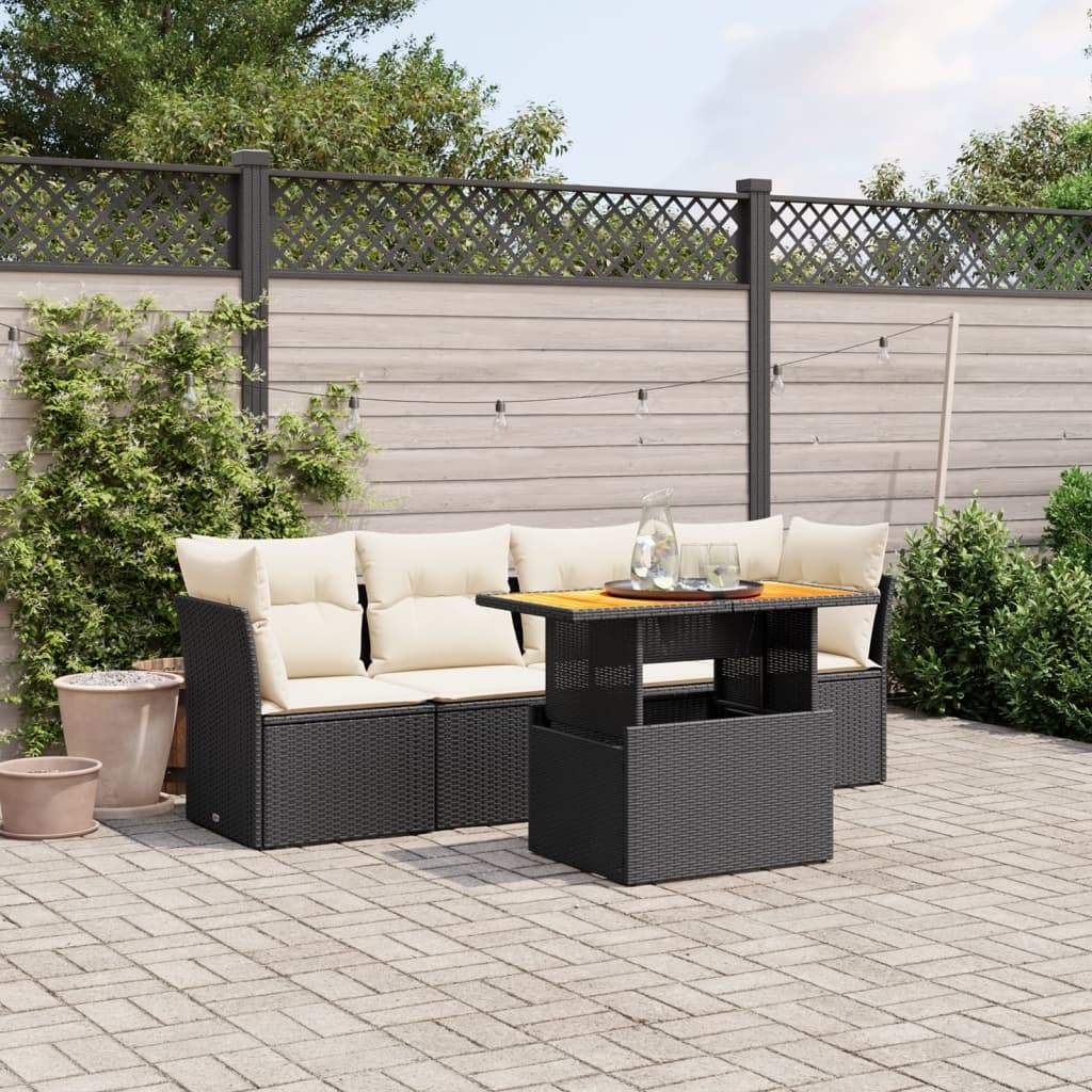 Set Divani da Giardino 5 pz con Cuscini in Polyrattan Nero - homemem39