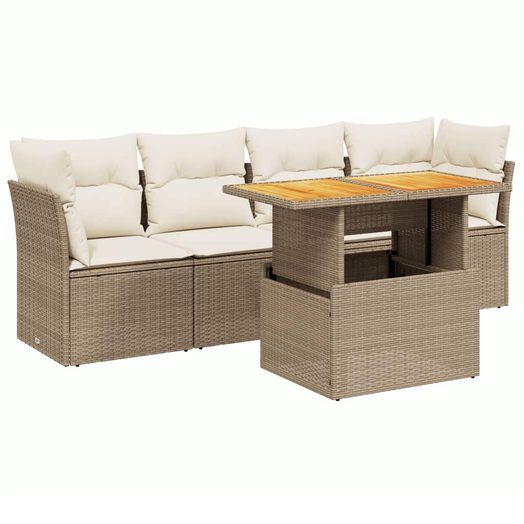 Set Divano da Giardino 5 pz con Cuscini Beige in Polyrattan - homemem39
