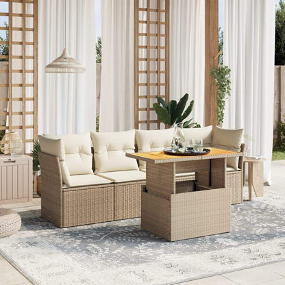 Set Divano da Giardino 5 pz con Cuscini Beige in Polyrattan - homemem39