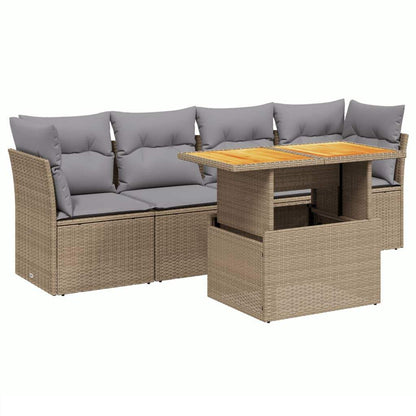 Set Divano da Giardino 5 pz con Cuscini Beige in Polyrattan - homemem39