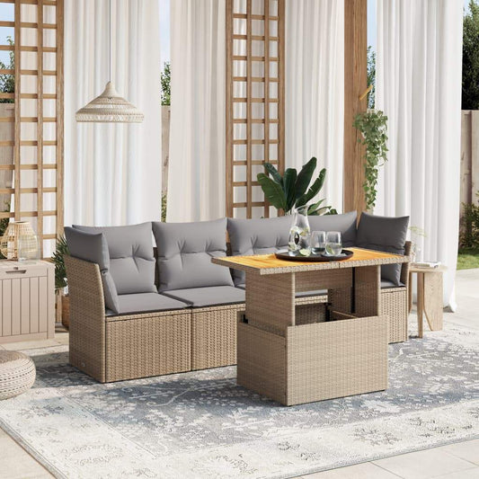 Set Divano da Giardino 5 pz con Cuscini Beige in Polyrattan - homemem39