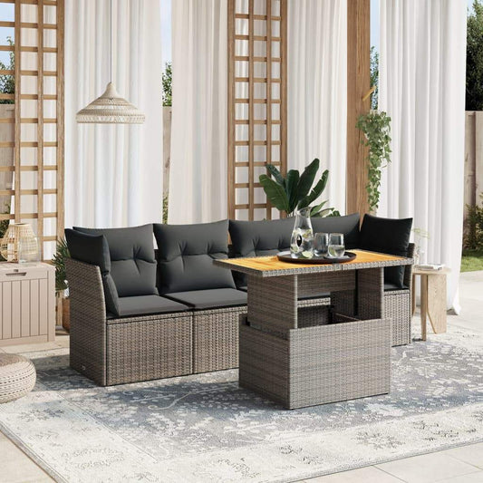 Set Divano da Giardino 5 pz con Cuscini Grigio in Polyrattan - homemem39