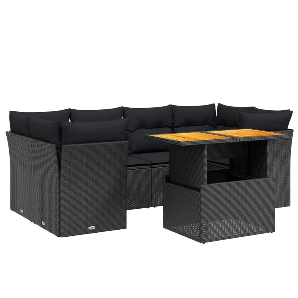 Set Divani da Giardino con Cuscini 7pz Nero Polyrattan - homemem39