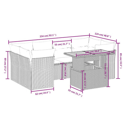 Set Divani da Giardino con Cuscini 7pz Nero Polyrattan