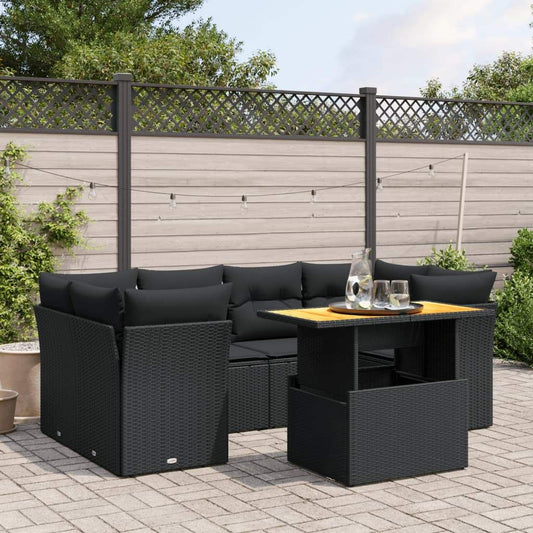 Set Divani da Giardino con Cuscini 7pz Nero Polyrattan - homemem39
