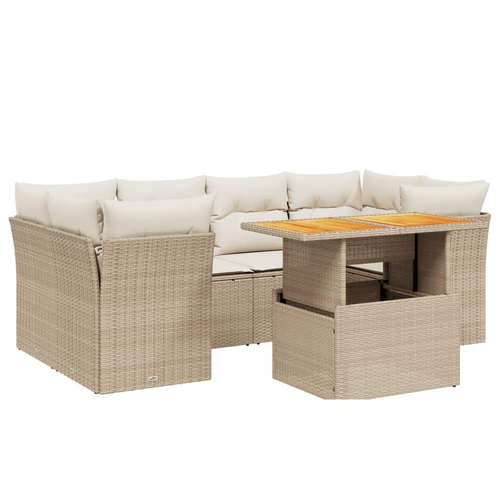 Set Divani da Giardino 7 pz con Cuscini Beige in Polyrattan - homemem39