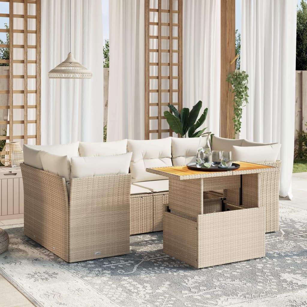 Set Divani da Giardino 7 pz con Cuscini Beige in Polyrattan - homemem39