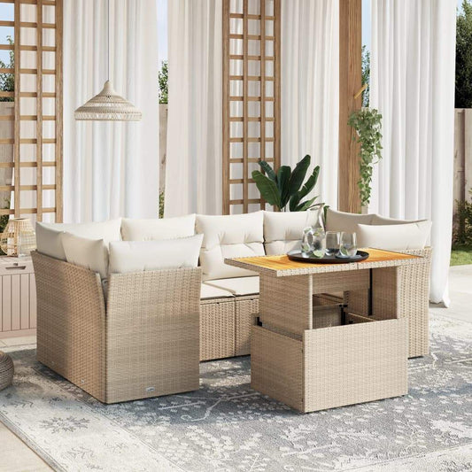 Set Divani da Giardino 7 pz con Cuscini Beige in Polyrattan - homemem39