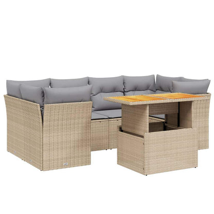 Set Divani da Giardino 7 pz con Cuscini Beige in Polyrattan - homemem39
