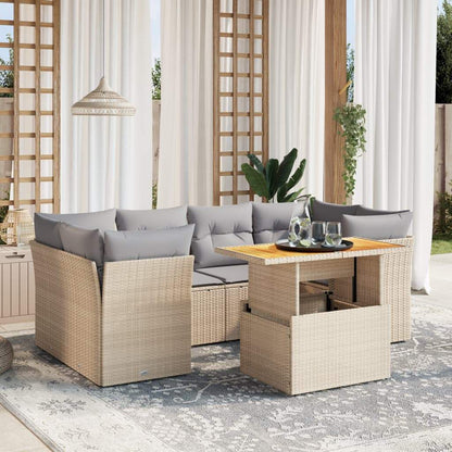 Set Divani da Giardino 7 pz con Cuscini Beige in Polyrattan - homemem39
