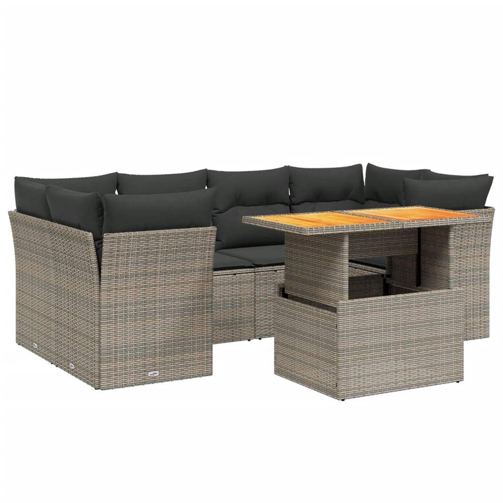 Set Divani da Giardino 7 pz con Cuscini Grigio in Polyrattan - homemem39