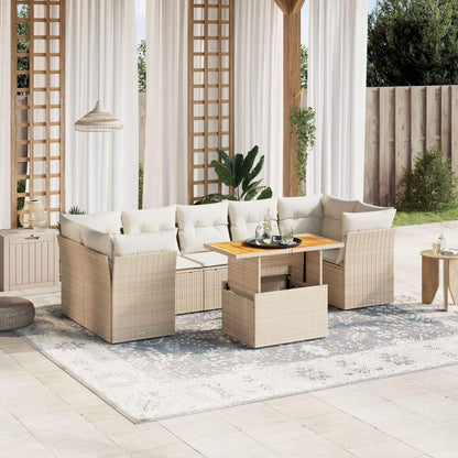 Set Divano da Giardino 8 pz con Cuscini Beige in Polyrattan - homemem39