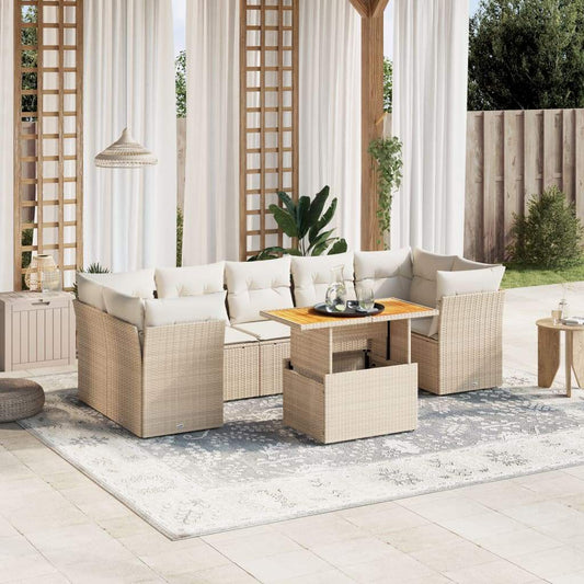 Set Divano da Giardino 8 pz con Cuscini Beige in Polyrattan - homemem39