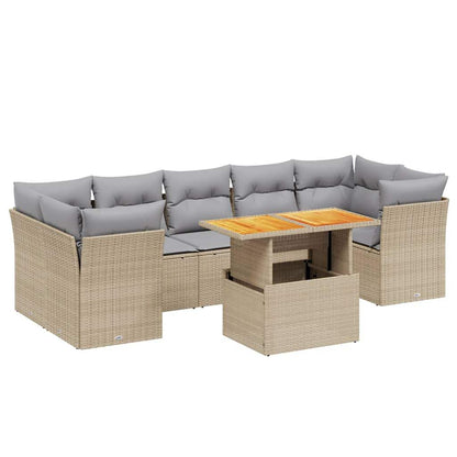 Set Divano da Giardino 8 pz con Cuscini Beige in Polyrattan - homemem39