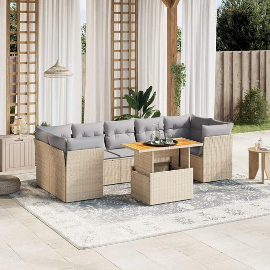 Set Divano da Giardino 8 pz con Cuscini Beige in Polyrattan - homemem39
