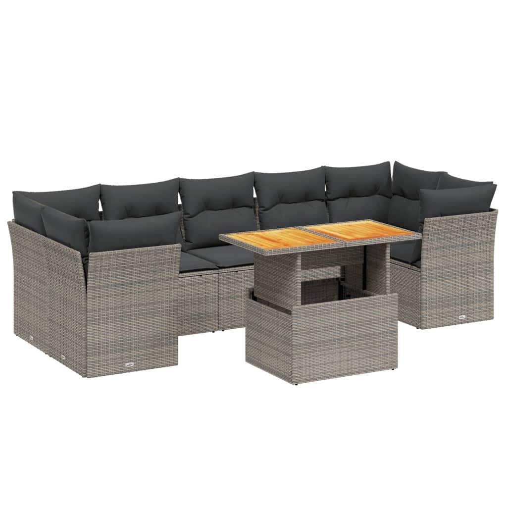 Set Divano da Giardino 8 pz con Cuscini Grigio in Polyrattan - homemem39