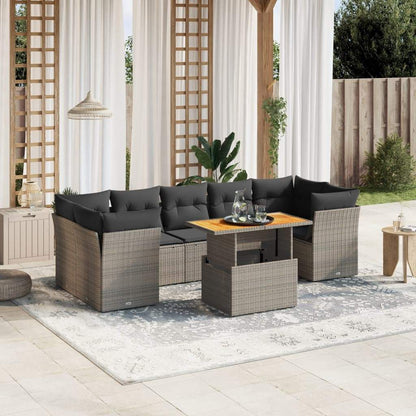 Set Divano da Giardino 8 pz con Cuscini Grigio in Polyrattan - homemem39