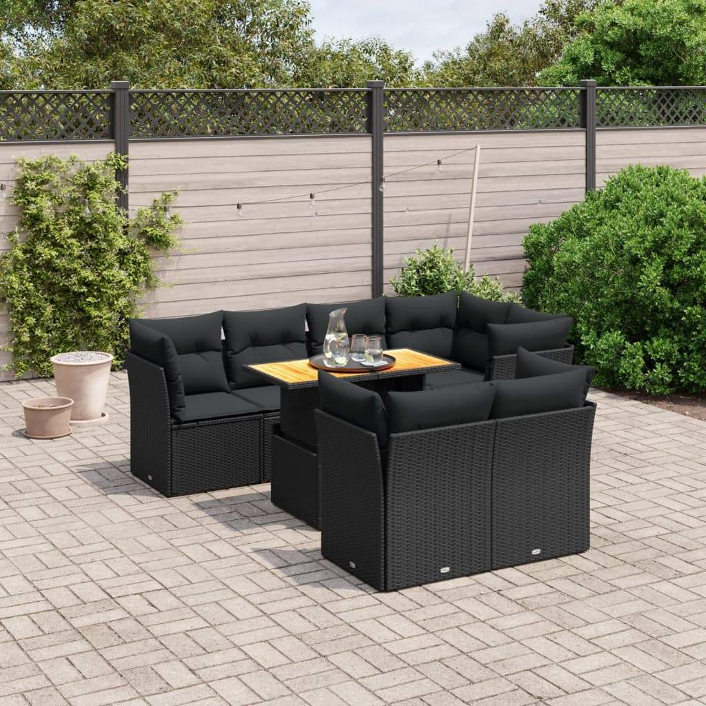 Set Divani da Giardino con Cuscini 8 pz Nero in Polyrattan - homemem39