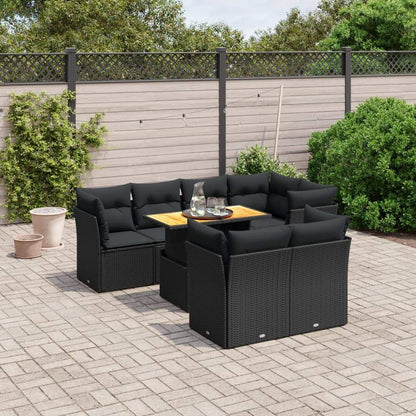 Set Divani da Giardino con Cuscini 8 pz Nero in Polyrattan - homemem39